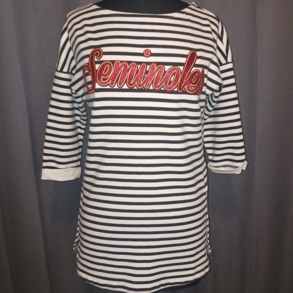 Florida Seminoles L Striped Top‎ 3/4 Sleeve Gold Button Detail Heavy knot